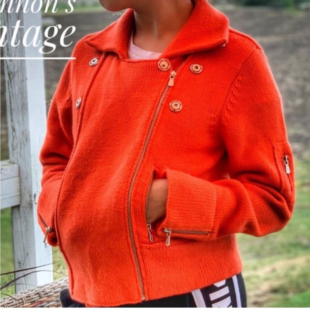 Anthropologie orange full zip moto style wool blend sweater